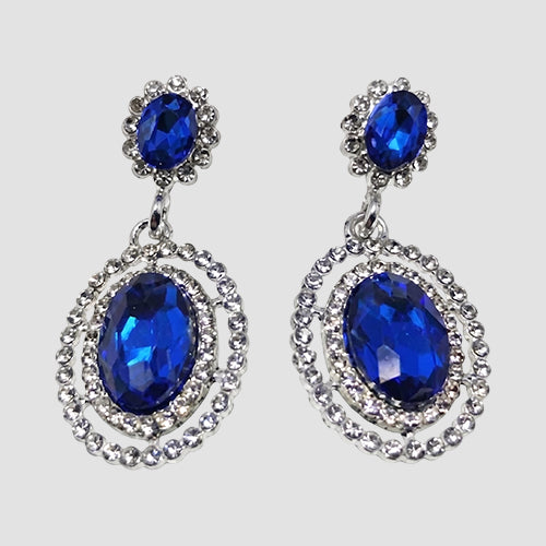 Oval Halo Drop Earrings in Silver/Blue