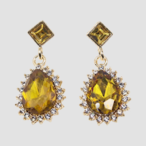 Teardrop Crystal Drop Evening Earrings in Gold/Gold