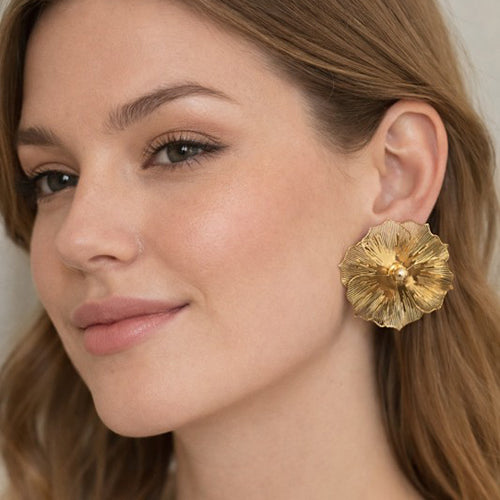 Abstract Flower Earrings in Gold