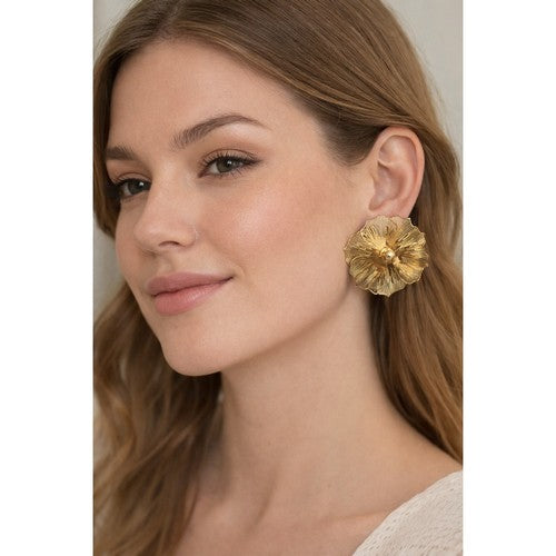 PKE5835 Abstract Flower Earrings in Gold