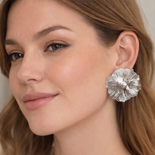 Abstract Flower Earrings in Silver