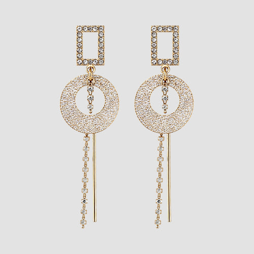 Geometric Bar Rhinestone Dangle Earrings in Gold