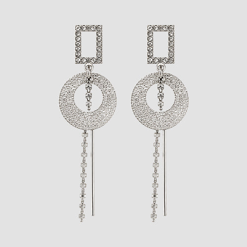 Geometric Bar Rhinestone Dangle Earrings in Silver