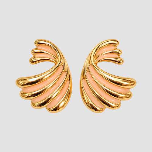 Enamelled Fan Earrings in Gold/Peach