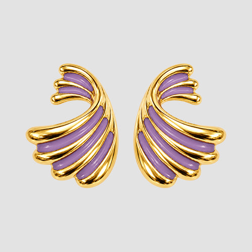 Enamelled Fan Earrings in Gold/Purple