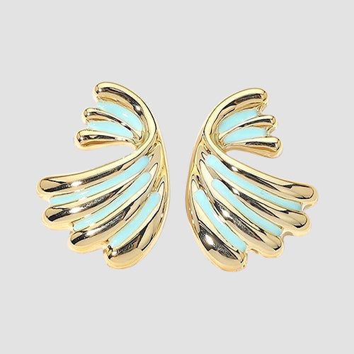Enamelled Fan Earrings in Gold/Turquoise