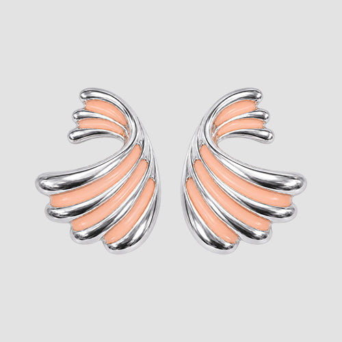 Enamelled Fan Earrings in Silver/Peach