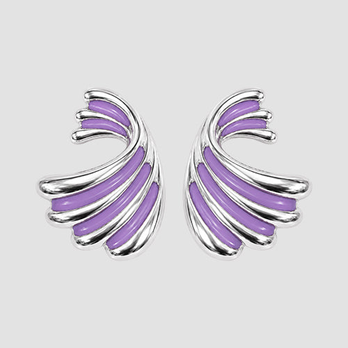 Enamelled Fan Earrings in Silver/Purple