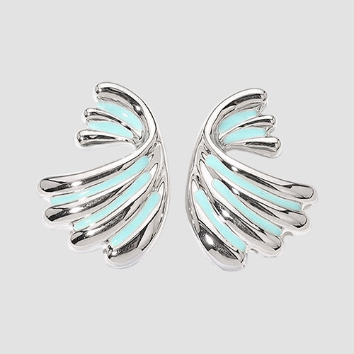 Enamelled Fan Earrings in Silver/Turquoise