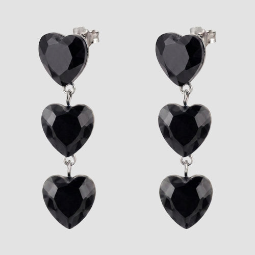 Triple Heart Crystal Earrings in Black