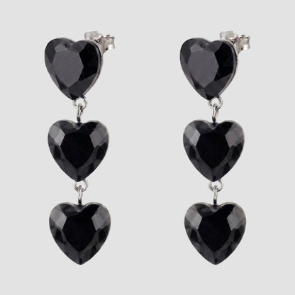 Triple Heart Crystal Earrings in Black