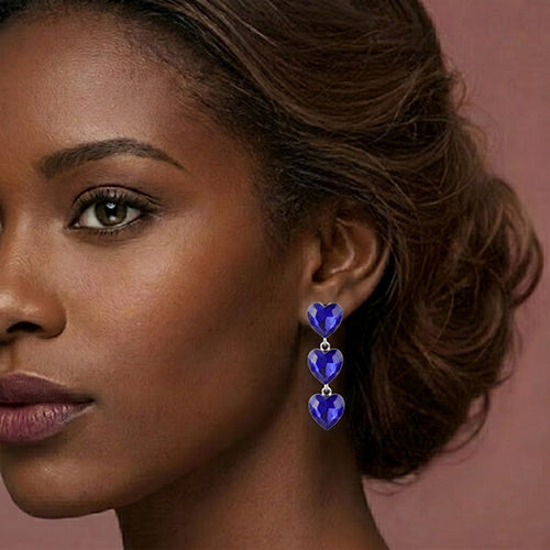 Triple Heart Crystal Earrings in Blue