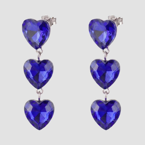 Triple Heart Crystal Earrings in Blue