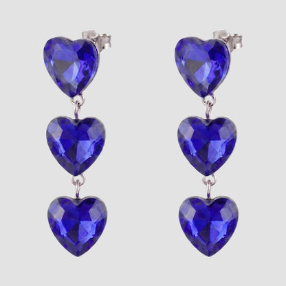 Triple Heart Crystal Earrings in Blue