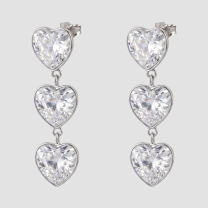Triple Heart Crystal Earrings in Clear Crystal