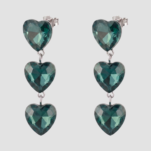 Triple Heart Crystal Earrings in Green