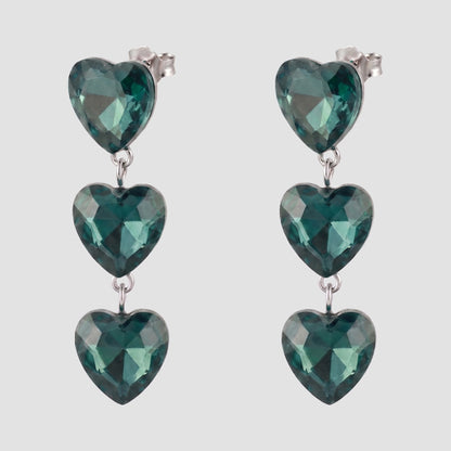 Triple Heart Crystal Earrings in Green