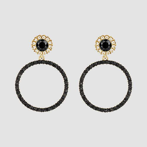 Rhinestone Crystal Point Flower Stud Earrings in Gold/Black