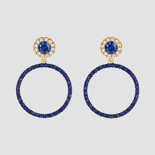 Rhinestone Crystal Point Flower Stud Earrings in Gold/Blue