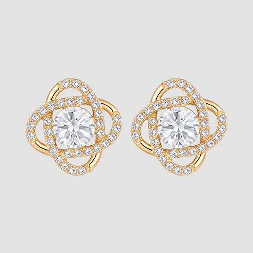 Rhinestone Crystal Point Flower Stud Earrings in Gold/Clear Crystal