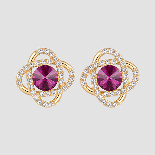 Rhinestone Crystal Point Flower Stud Earrings in Gold/Fuchsia