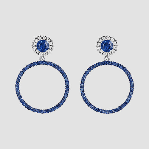 Rhinestone Crystal Point Flower Stud Earrings in Silver/Blue