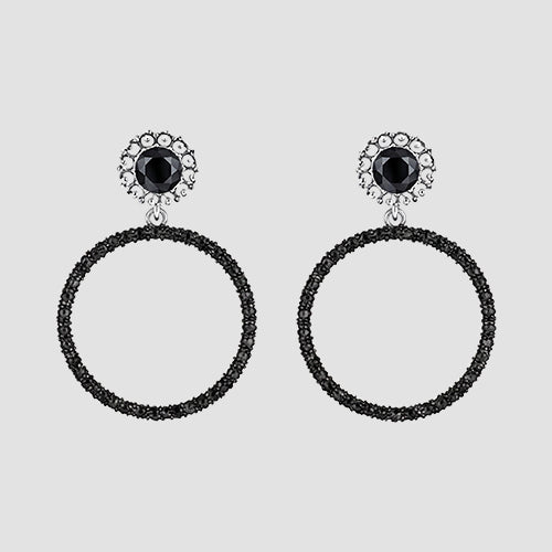 Rhinestone Crystal Point Flower Stud Earrings in Silver/Black