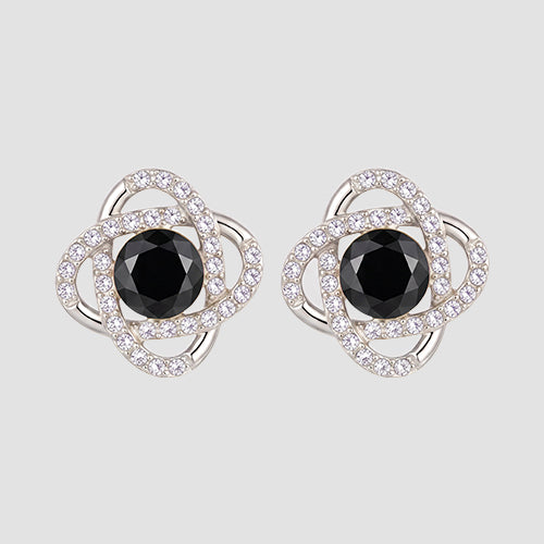 Rhinestone Crystal Point Flower Stud Earrings in Silver/Black