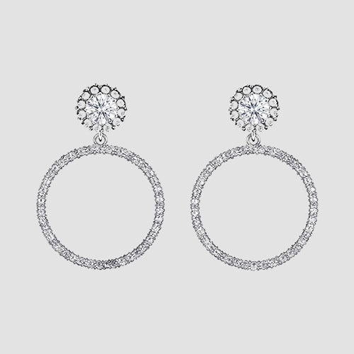 Rhinestone Crystal Point Flower Stud Earrings in Silver/Clear Crystal