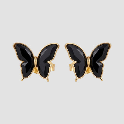 Pearlescent Butterfly Enamel Sutd Earrings in Gold/Black