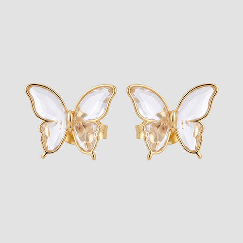 Pearlescent Butterfly Enamel Sutd Earrings in Gold/Clear Crystal