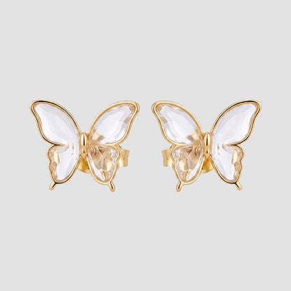 Pearlescent Butterfly Enamel Sutd Earrings in Gold/Clear Crystal