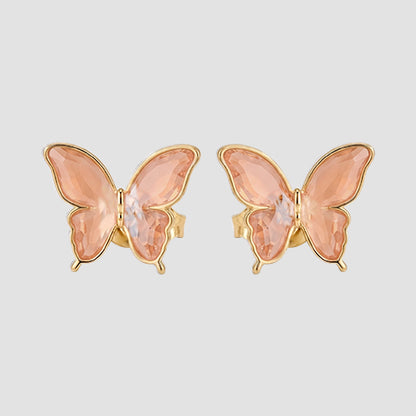 Pearlescent Butterfly Enamel Sutd Earrings in Gold/Peach