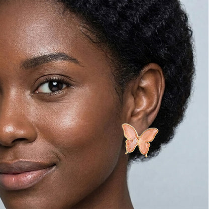 Pearlescent Butterfly Enamel Sutd Earrings in Gold/Peach