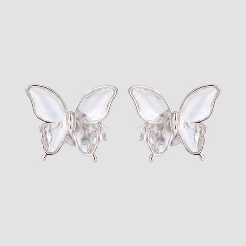 Pearlescent Butterfly Enamel Sutd Earrings in Silver/Clear Crystal