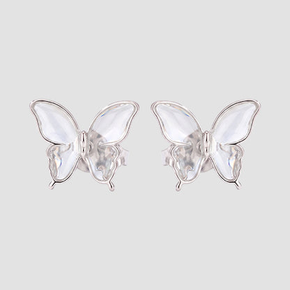 Pearlescent Butterfly Enamel Sutd Earrings in Silver/Clear Crystal