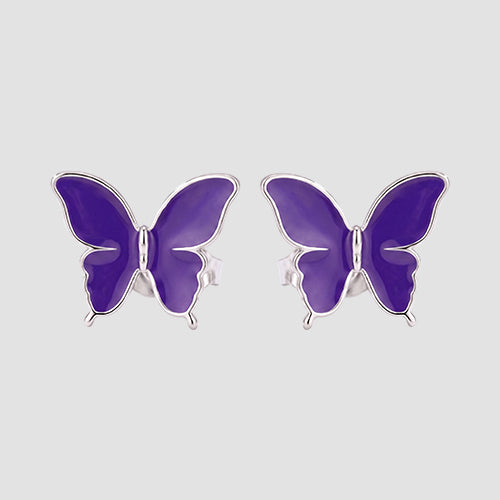 Pearlescent Butterfly Enamel Sutd Earrings in Silver/Purple