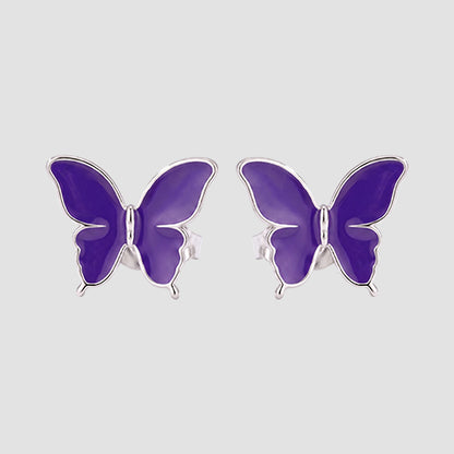 Pearlescent Butterfly Enamel Sutd Earrings in Silver/Purple