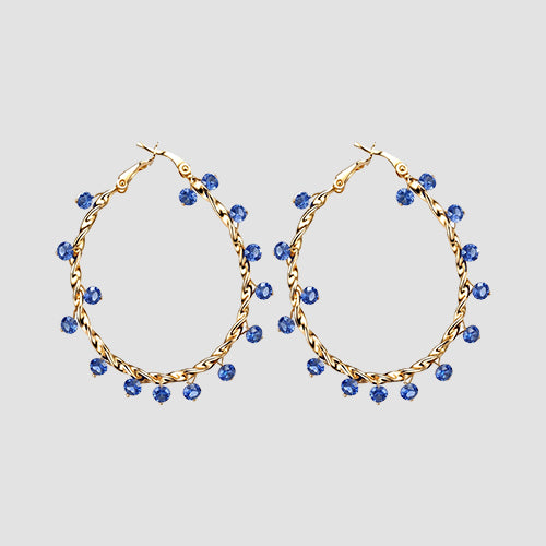 Beads Twist Hoop Earrings in Blue