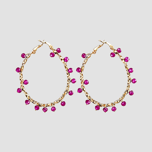 Beads Twist Hoop Earrings in Fuchsia