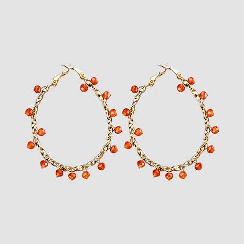 Beads Twist Hoop Earrings in Orange