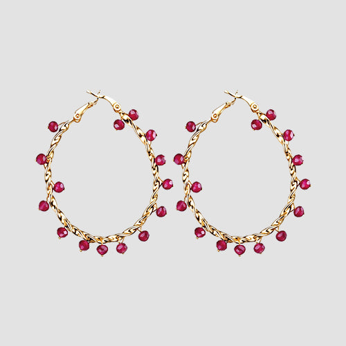 Beads Twist Hoop Earrings in Red