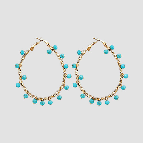 Beads Twist Hoop Earrings in Turquoise