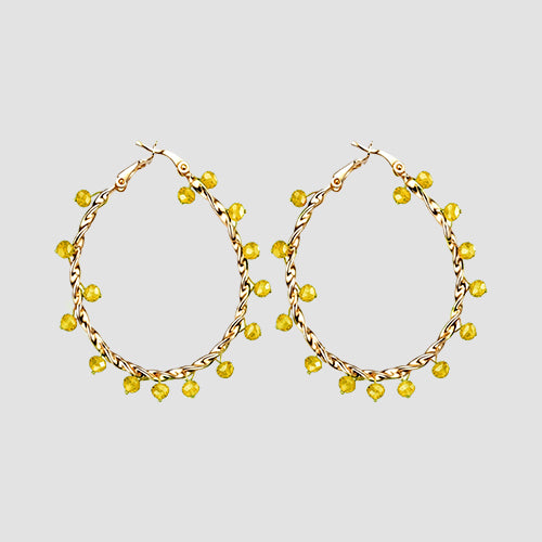 Beads Twist Hoop Earrings in Yellow