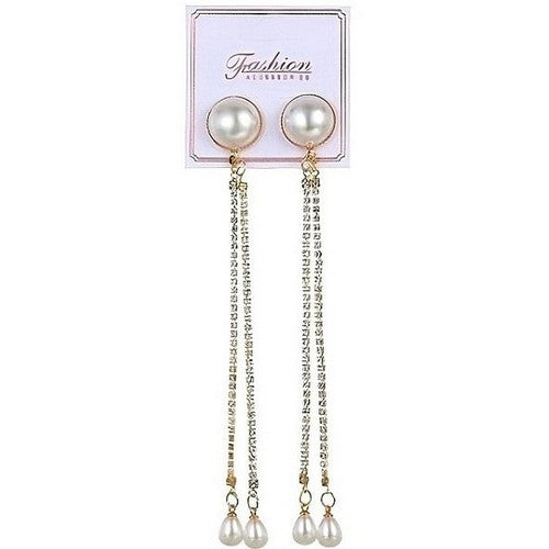Pearl Tassel Rhinestone Earrings in Gold