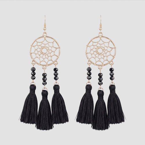 Dream Catcher Tassel Earrings in Gold/Black