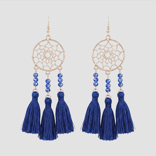 Dream Catcher Tassel Earrings in Gold/Blue