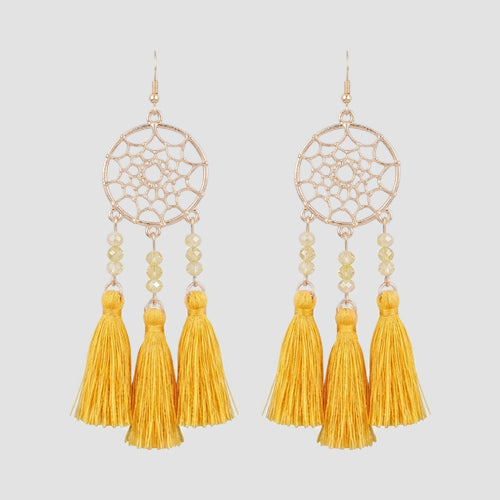 Dream Catcher Tassel Earrings in Gold/Yellow