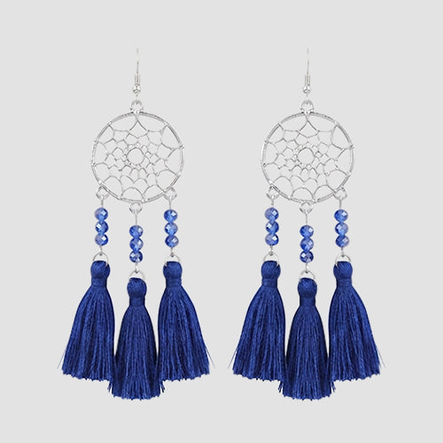 Dream Catcher Tassel Earrings in Silver/Blue