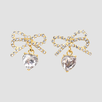 Bow Stud Crystal Earrings in Gold
